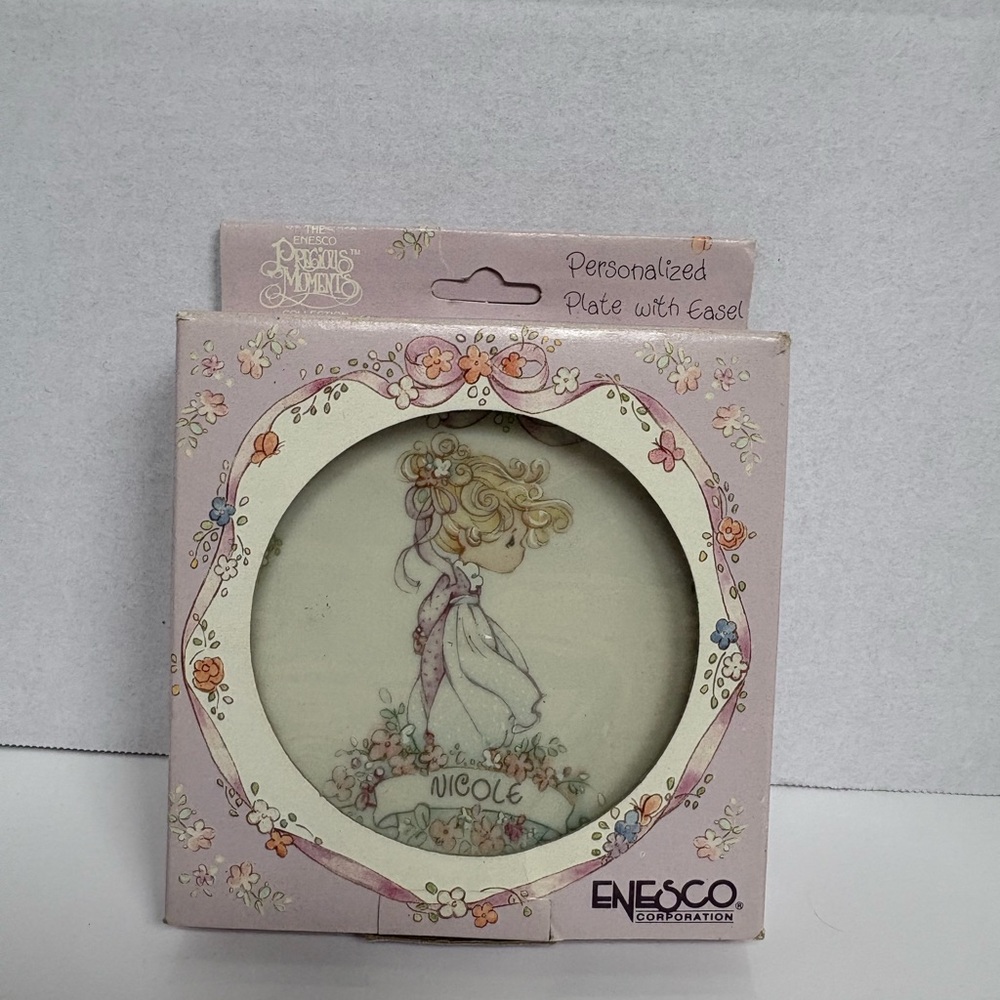 Precious Moments Personalized Plate “Nicole” – 1991 Enesco – With Box & Stand